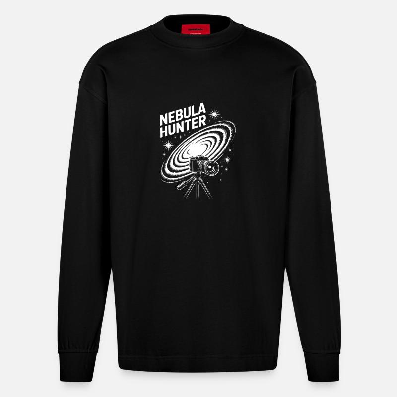 Télescope cosmique Nebula Hunter - Manches longues bio épais oversize fabriqué en UE - SOLID BLACK