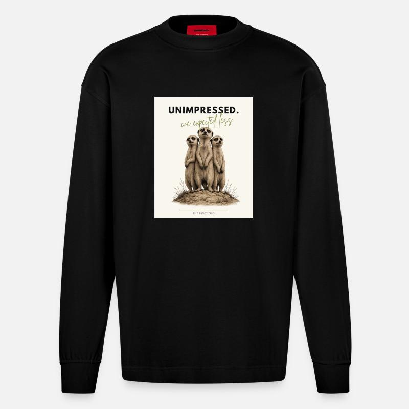 Trio de suricates peu impressionné - Manches longues bio épais oversize fabriqué en UE - SOLID BLACK