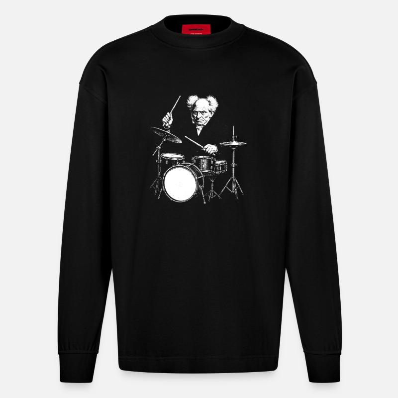 Schopenhauer Schlagzeuger Burst Silhouette - Heavyweight Oversized Organic Langarmshirt Made in EU - SOLID BLACK