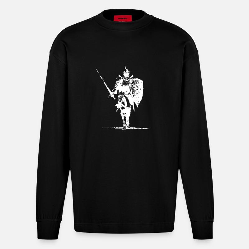 Ritter-Silhouette mit Schild und Speer - Heavyweight Oversized Organic Langarmshirt Made in EU - SOLID BLACK