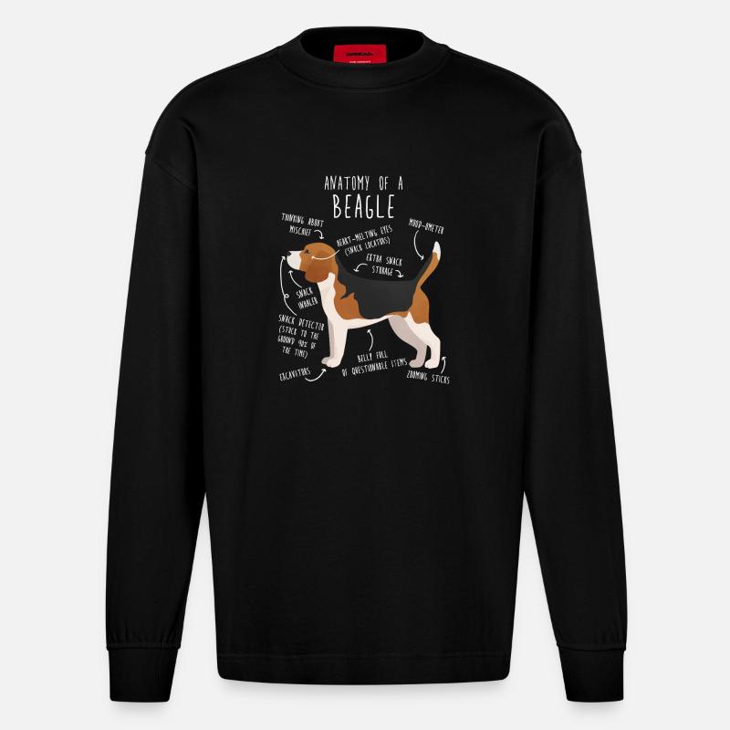 Anatomie des Beagle-Hundes - Heavyweight Oversized Organic Langarmshirt Made in EU - SOLID BLACK