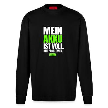 Mein Akku Ist Voll Mit Problemen - Heavyweight Oversized Organic Langarmshirt Made in EU - SOLID BLACK - Vorne