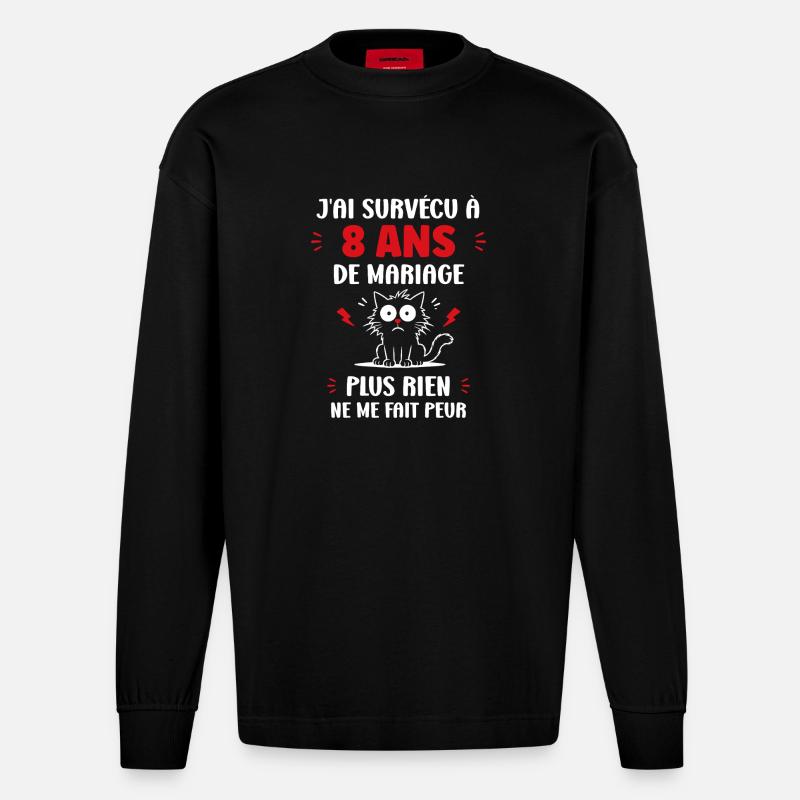 8 ans de mariage - Manches longues bio épais oversize fabriqué en UE - SOLID BLACK