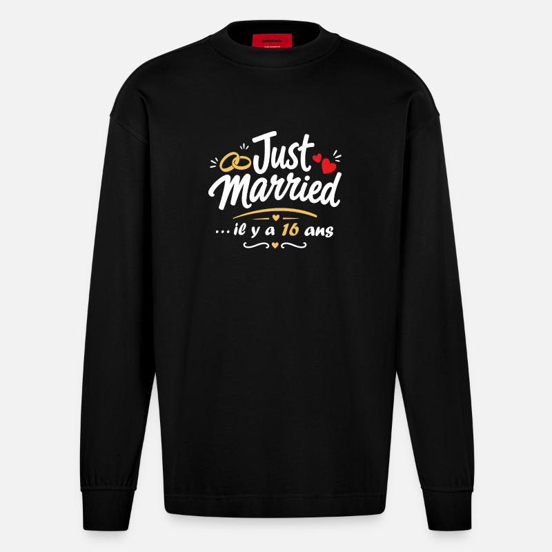 Just Married 16 Ans - Manches longues bio épais oversize fabriqué en UE - SOLID BLACK