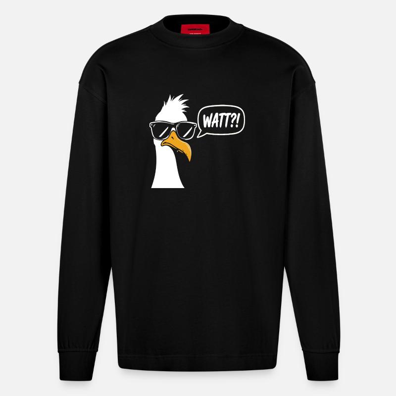 Sonnenbrillen Möwe mit Watt?! - Heavyweight Oversized Organic Langarmshirt Made in EU - SOLID BLACK
