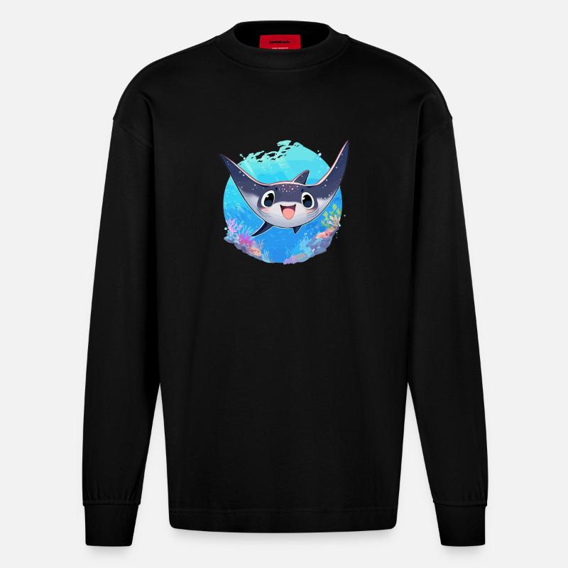 Rochen Mantarochen - Heavyweight Oversized Organic Langarmshirt Made in EU - SOLID BLACK