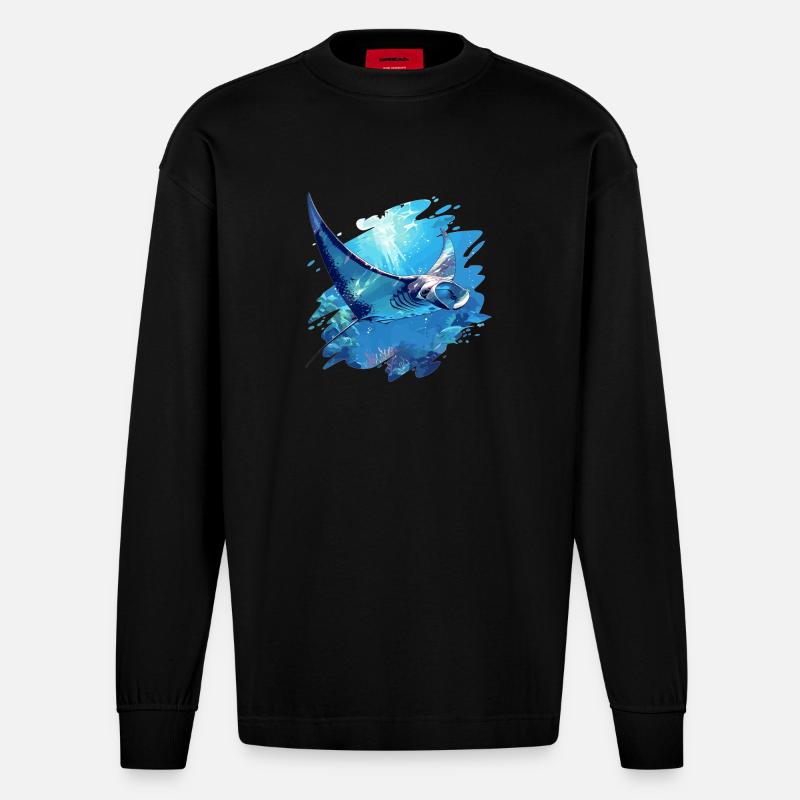 Rochen Mantarochen - Heavyweight Oversized Organic Langarmshirt Made in EU - SOLID BLACK