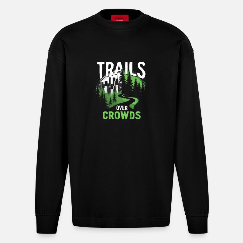 Trails Over Crowds Langsames Wandern - Heavyweight Oversized Organic Langarmshirt Made in EU - SOLID BLACK