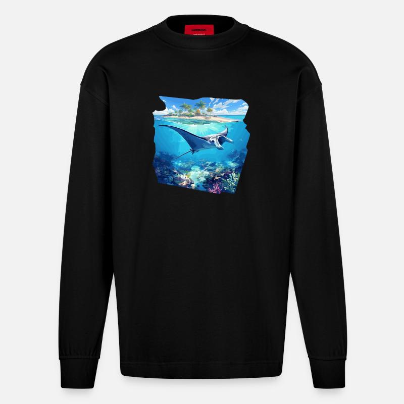 Rochen Mantarochen - Heavyweight Oversized Organic Langarmshirt Made in EU - SOLID BLACK