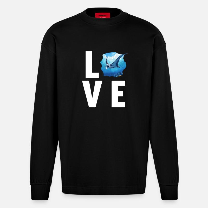 Rochen Mantarochen - Heavyweight Oversized Organic Langarmshirt Made in EU - SOLID BLACK