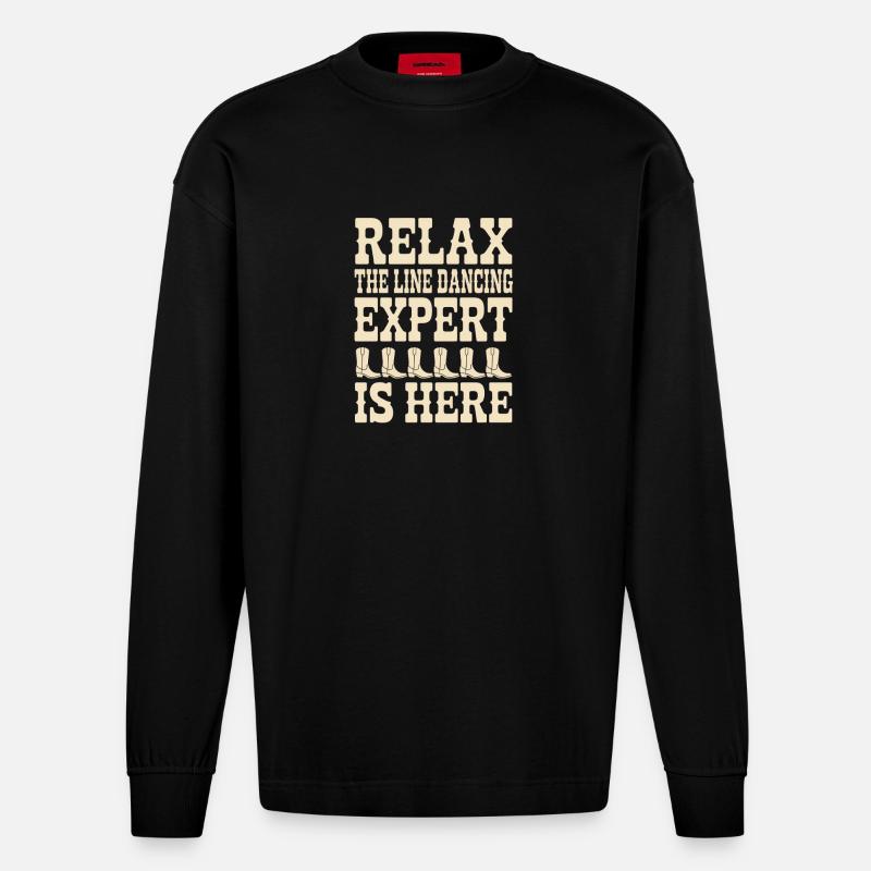 Line Dancing Line Dance Geschenk - Heavyweight Oversized Organic Langarmshirt Made in EU - SOLID BLACK