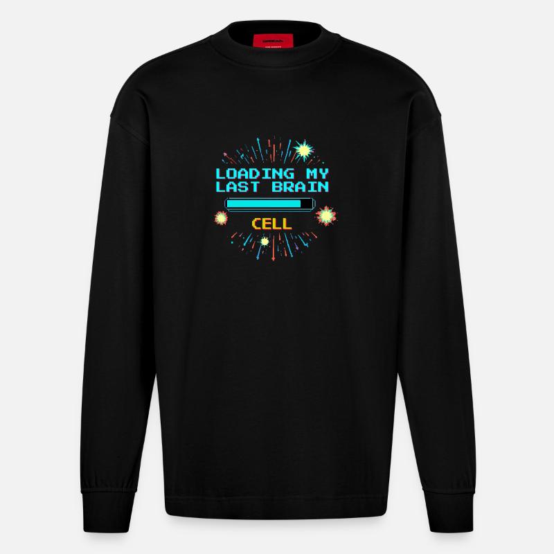Retro Pixel Vaporwave Tempel Gaming - Heavyweight Oversized Organic Langarmshirt Made in EU - SOLID BLACK