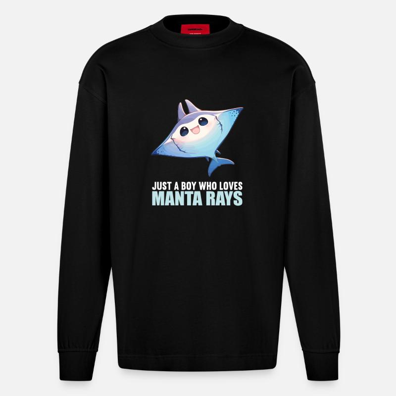 Rays Manta Rays - Heavyweight Oversized Organic Longsleeve Shirt Made in EU - SOLID BLACK