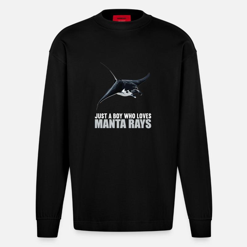 Rochen Mantarochen - Heavyweight Oversized Organic Langarmshirt Made in EU - SOLID BLACK