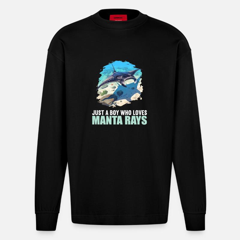 Rays Manta Rays - Heavyweight Oversized Organic Longsleeve Shirt Made in EU - SOLID BLACK