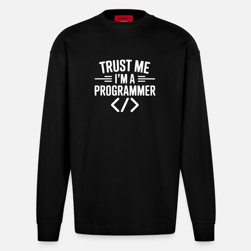 Vertrau mir, ich bin Programmiererin - Heavyweight Oversized Organic Langarmshirt Made in EU - SOLID BLACK