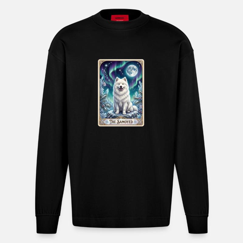 Samojede unter Nordlichtern - Heavyweight Oversized Organic Langarmshirt Made in EU - SOLID BLACK