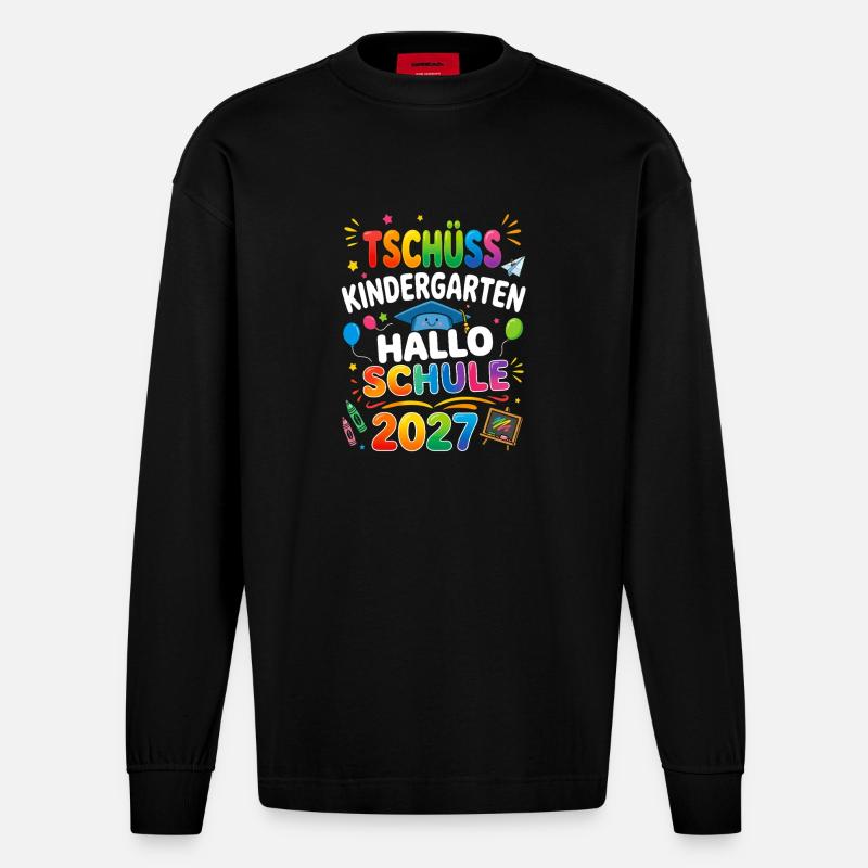 Tschüss Kindergarten Hallo Schule 2027 - Heavyweight Oversized Organic Langarmshirt Made in EU - SOLID BLACK