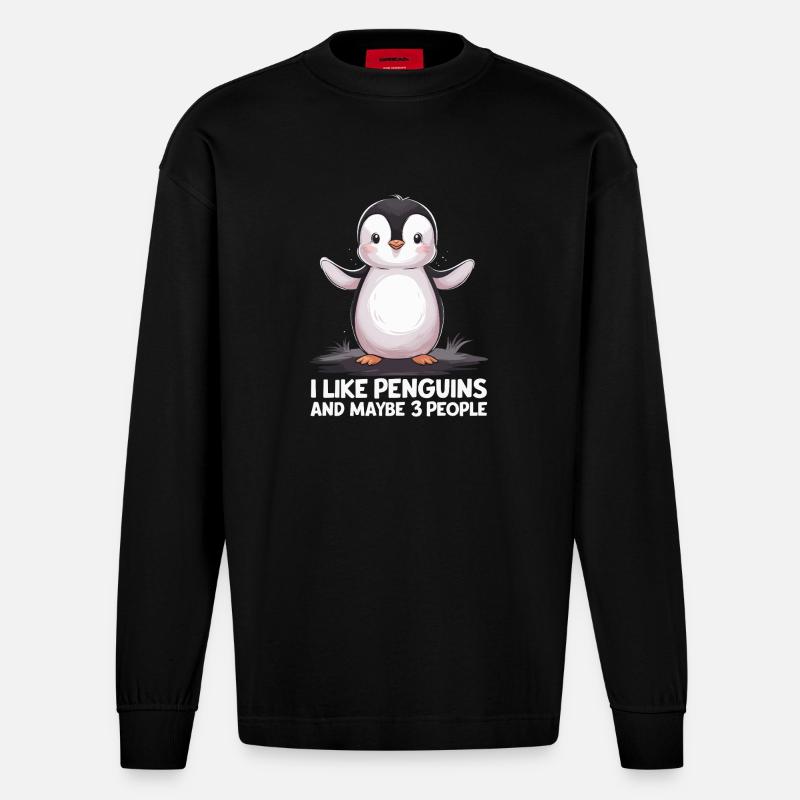 Drôle de Pingouin Dire Imprimer - Manches longues bio épais oversize fabriqué en UE - SOLID BLACK