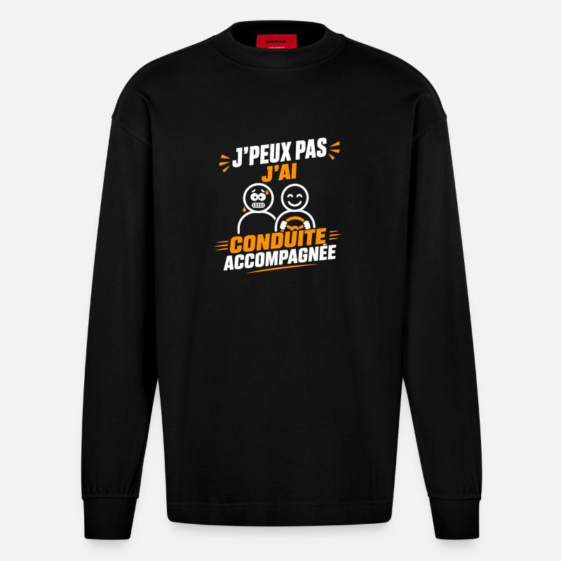 Conduite Accompagnée — Humour Auto - Manches longues bio épais oversize fabriqué en UE - SOLID BLACK