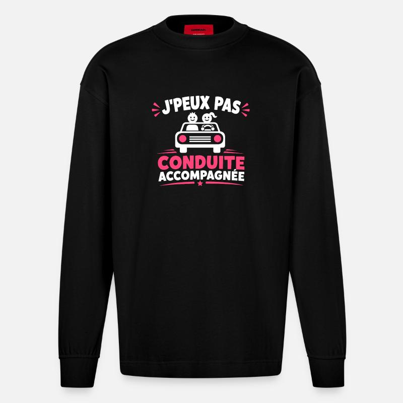J'peux pas conduite accompagnée - Manches longues bio épais oversize fabriqué en UE - SOLID BLACK
