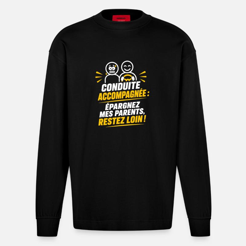 Conduite Accompagnée – Humour Débutant - Manches longues bio épais oversize fabriqué en UE - SOLID BLACK
