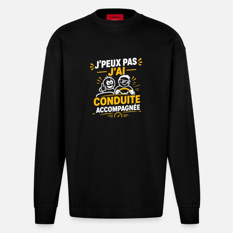 Conduite Accompagnée - Manches longues bio épais oversize fabriqué en UE - SOLID BLACK
