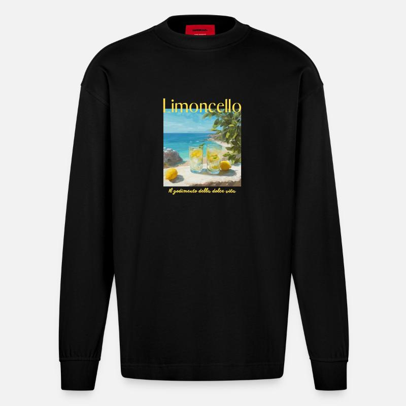 Limonecello am Strand - Heavyweight Oversized Organic Langarmshirt Made in EU - SOLID BLACK