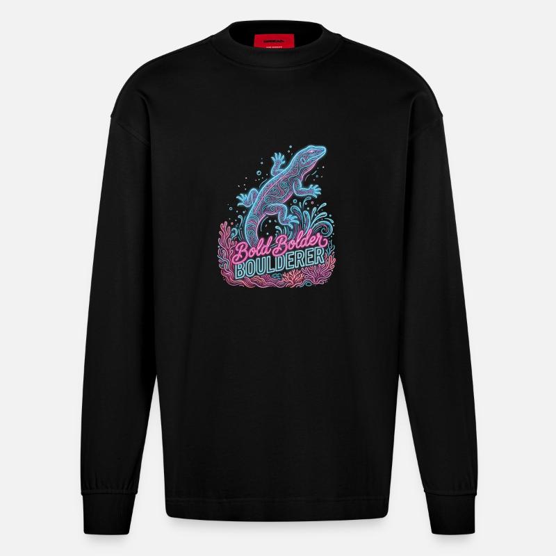 Bouldering Bold Bolder Boulderer - Heavyweight Oversized Organic Longsleeve Shirt Made in EU - SOLID BLACK