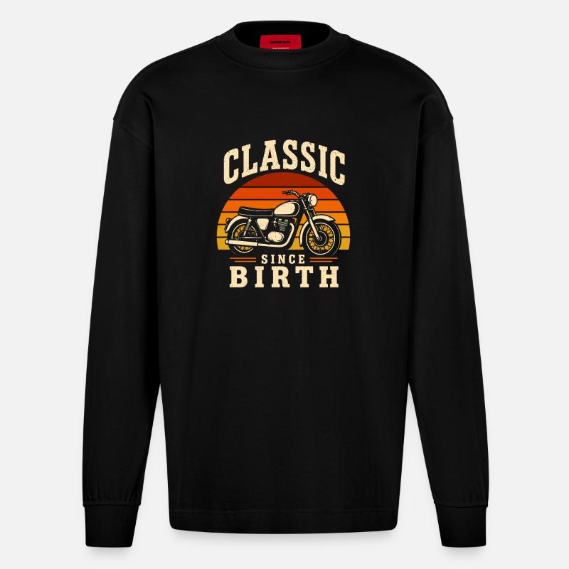 Klassik Seit Geburt Motorrad Design - Heavyweight Oversized Organic Langarmshirt Made in EU - SOLID BLACK