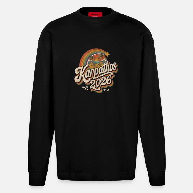 Karpathos 2026 Beach Rétro - Manches longues bio épais oversize fabriqué en UE - SOLID BLACK