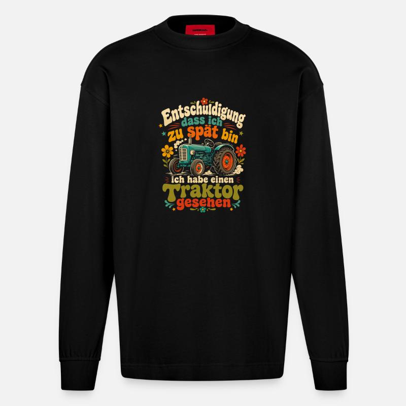 Entschuldigung: Traktor gesehen - Heavyweight Oversized Organic Langarmshirt Made in EU - SOLID BLACK