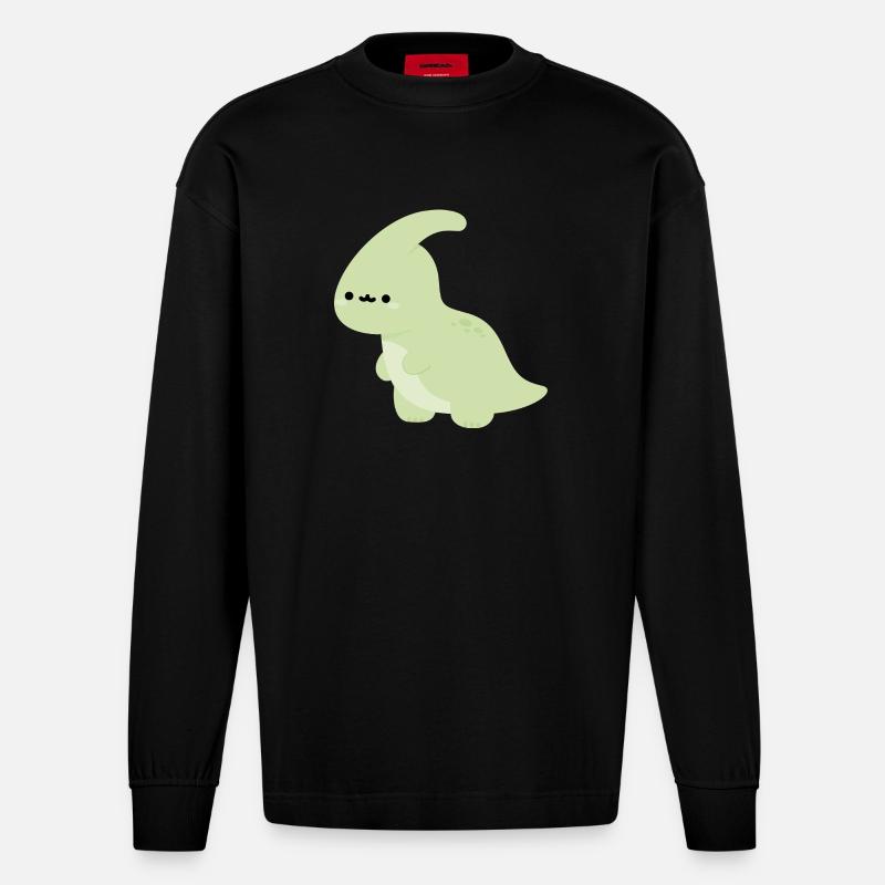 Parasaurolophus Perry - Manches longues bio épais oversize fabriqué en UE - SOLID BLACK