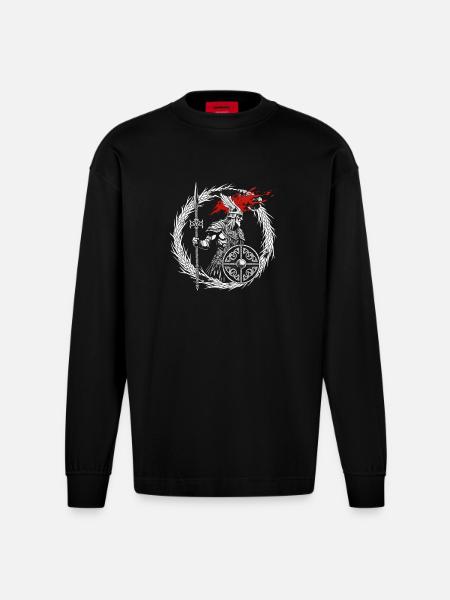 Furchtloser Wikinger Krieger - Walhalla wartet - Heavyweight Oversized Organic Langarmshirt Made in EU - SOLID BLACK