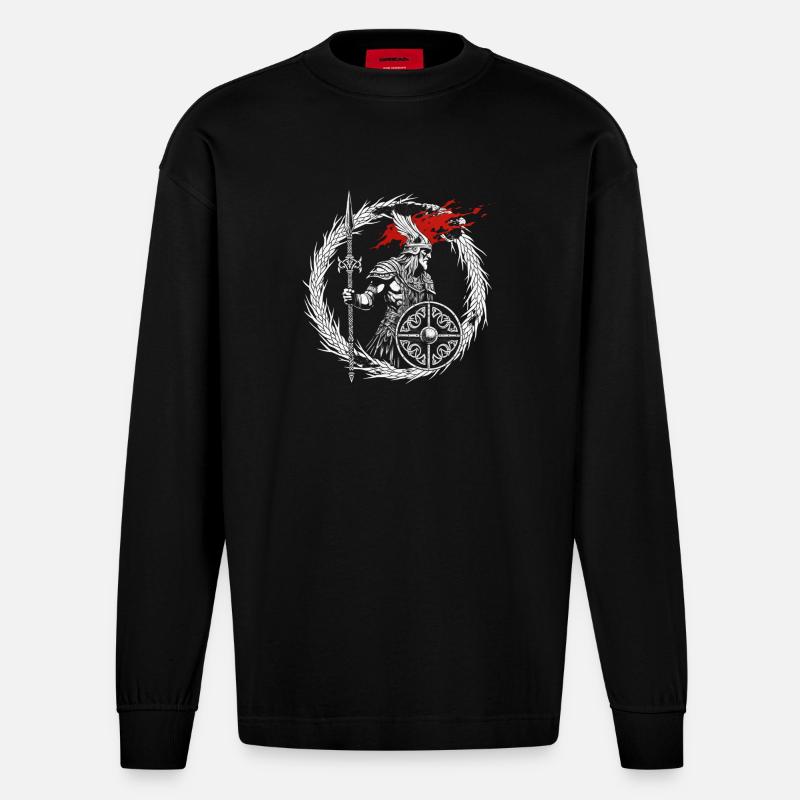 Furchtloser Wikinger Krieger - Walhalla wartet - Heavyweight Oversized Organic Langarmshirt Made in EU - SOLID BLACK