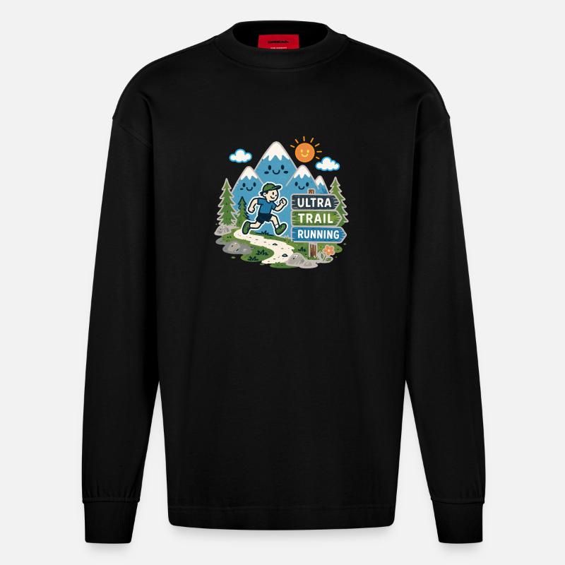 Ultra Trail Running - Manches longues bio épais oversize fabriqué en UE - SOLID BLACK