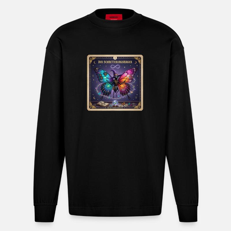 Der Schmetterlingsmagier - Heavyweight Oversized Organic Langarmshirt Made in EU - SOLID BLACK