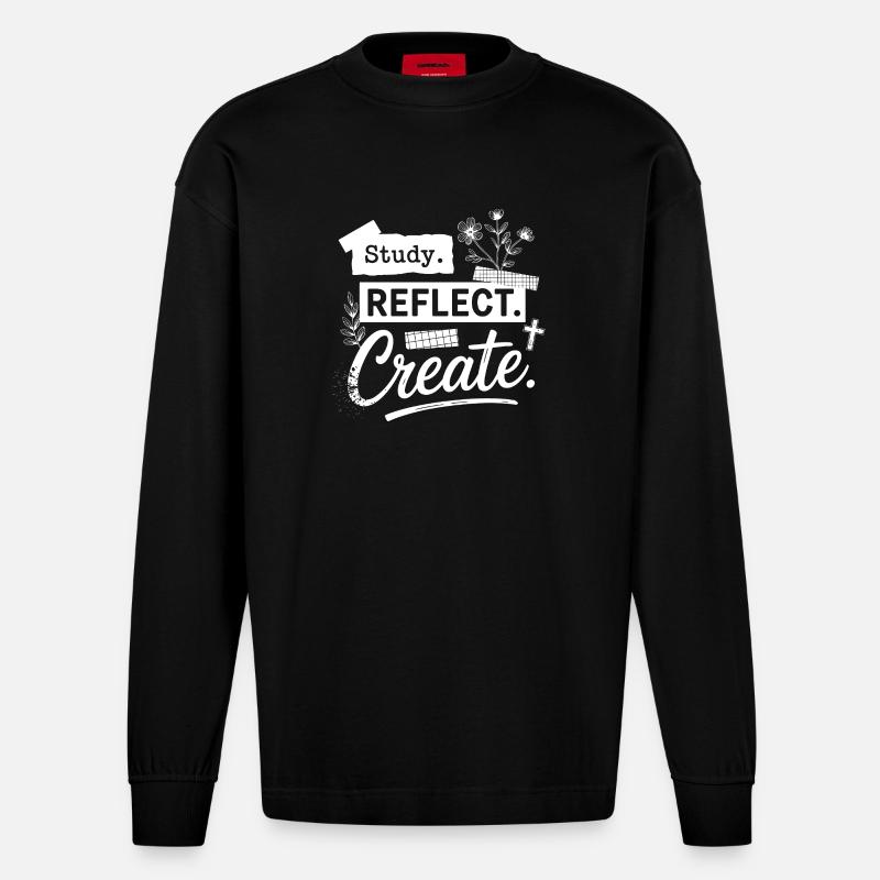 Étudier. Réfléchis. Créez. - Manches longues bio épais oversize fabriqué en UE - SOLID BLACK