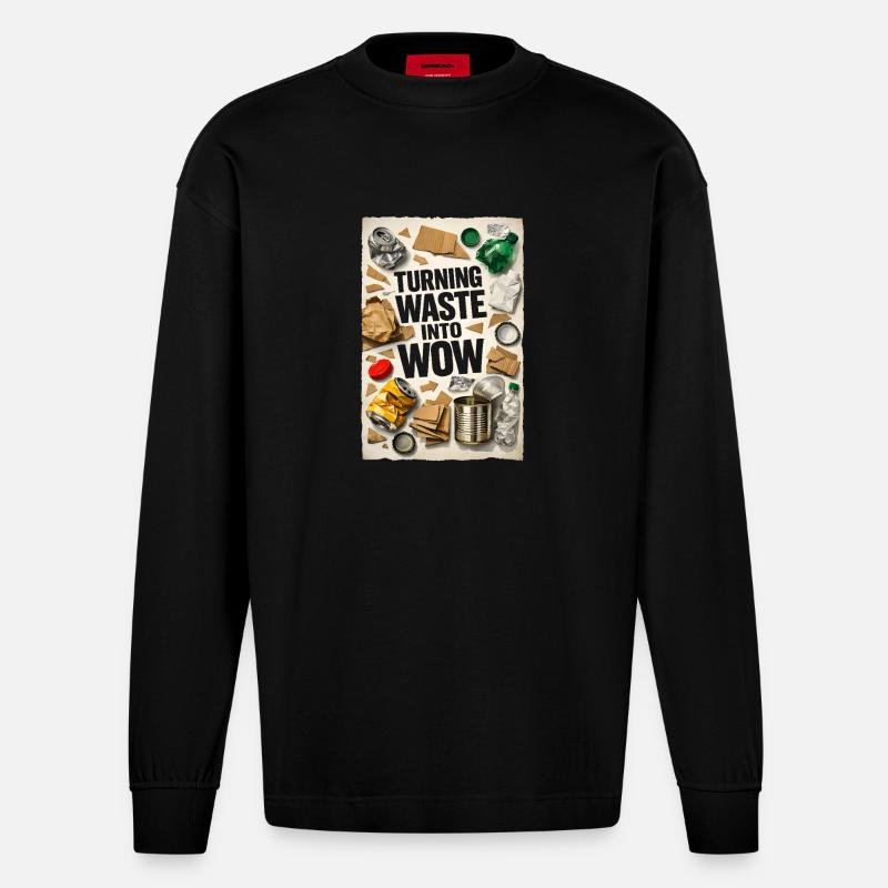 Abfall wird Wow | Upcycling Recycling - Heavyweight Oversized Organic Langarmshirt Made in EU - SOLID BLACK