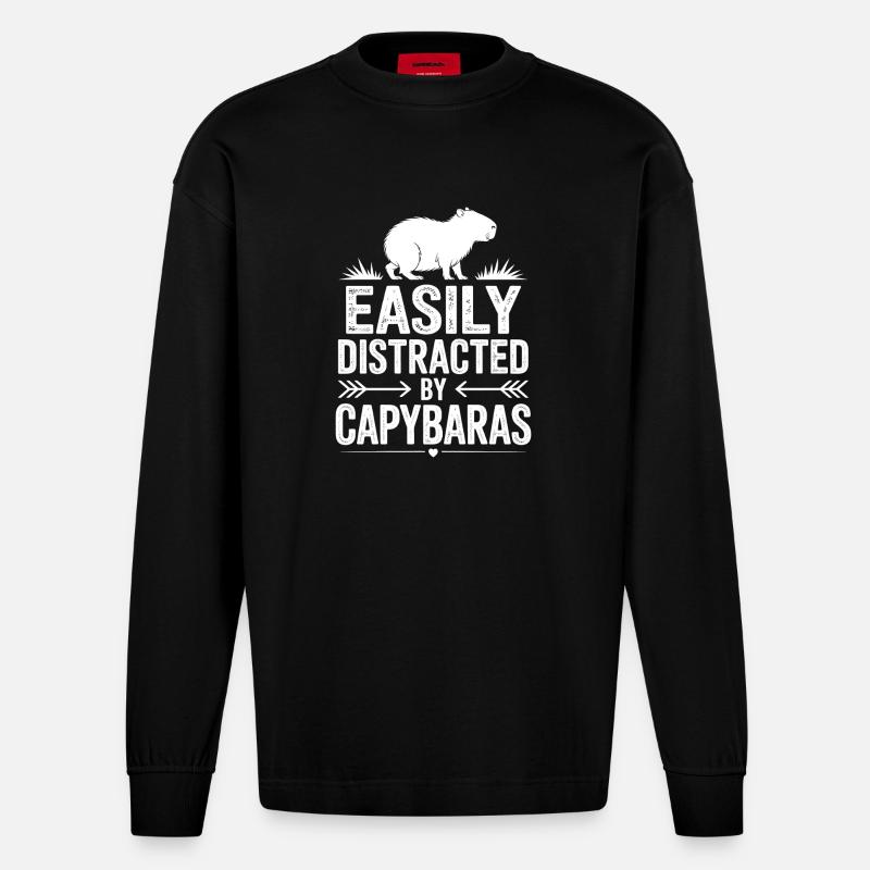 Capybara Sprüche Capybara Lustig Capybara Geschenk - Heavyweight Oversized Organic Langarmshirt Made in EU - SOLID BLACK