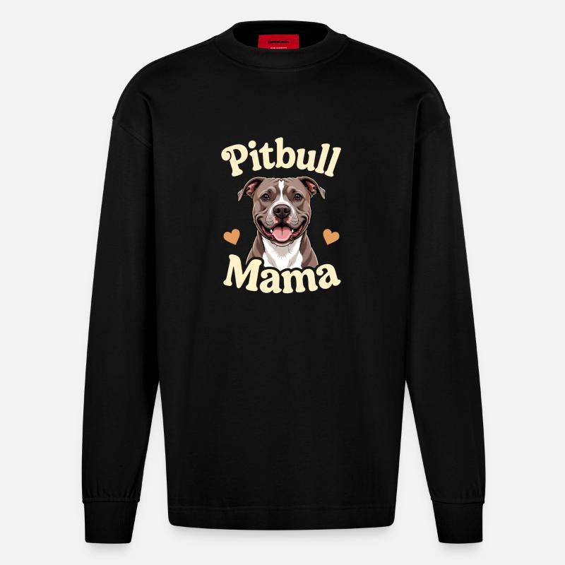 Pitbull Mama Illustration Geschenk - Heavyweight Oversized Organic Langarmshirt Made in EU - SOLID BLACK