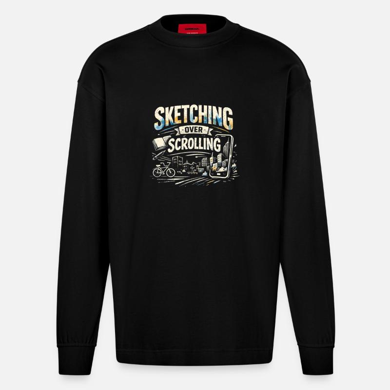 Skizzieren statt Scrollen | Urban Sketching - Heavyweight Oversized Organic Langarmshirt Made in EU - SOLID BLACK