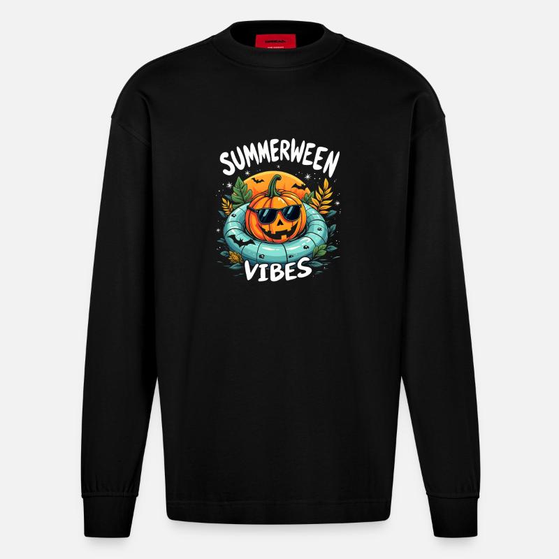 Ambiance Summerween Halloween - Manches longues bio épais oversize fabriqué en UE - SOLID BLACK