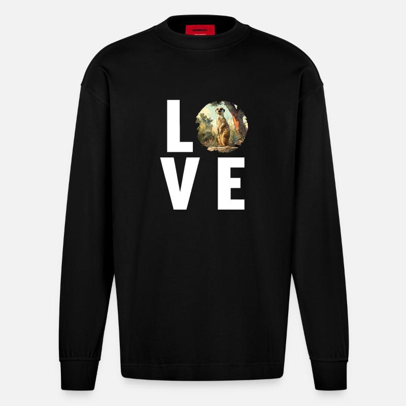 Meerkat Erdmännchen - Heavyweight Oversized Organic Langarmshirt Made in EU - SOLID BLACK