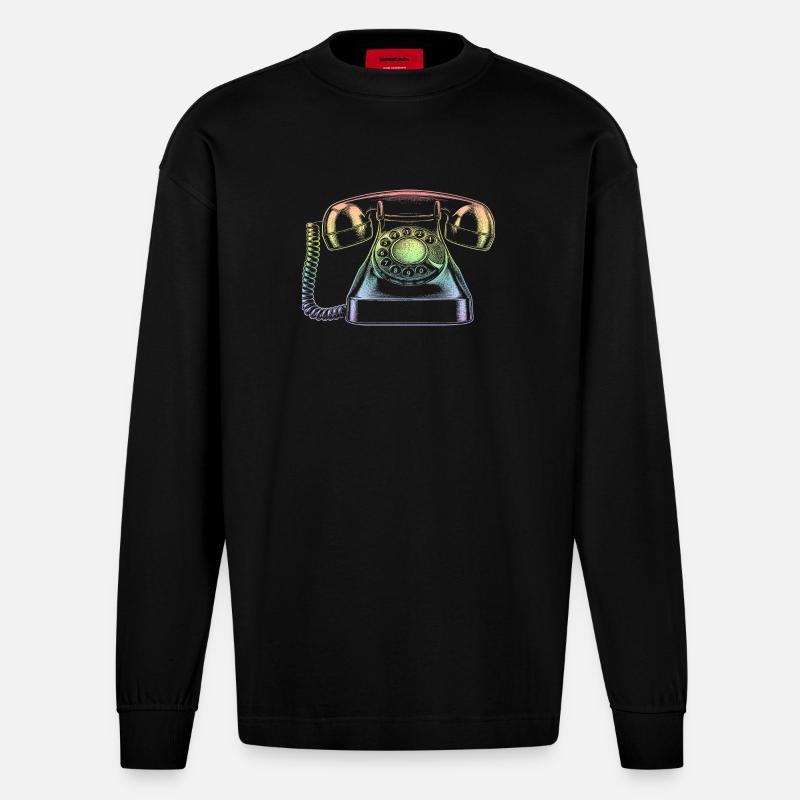 Telefon - Heavyweight Oversized Organic Langarmshirt Made in EU - SOLID BLACK
