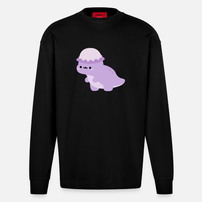 Pachycephalosaurus Dolly - Heavyweight Oversized Organic Langarmshirt Made in EU - SOLID BLACK