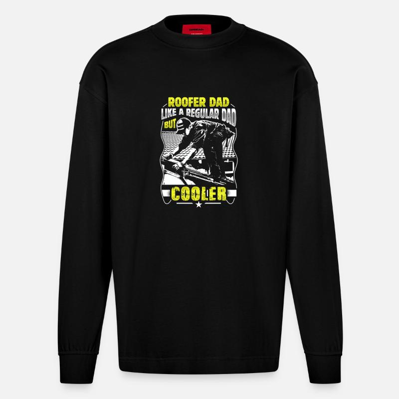 Dachdecker Papa Cooler Handwerker Geschenk - Heavyweight Oversized Organic Langarmshirt Made in EU - SOLID BLACK