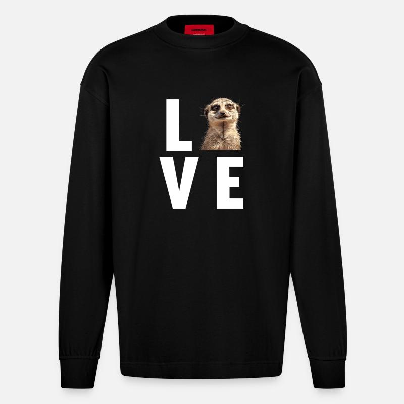 Meerkat Erdmännchen - Heavyweight Oversized Organic Langarmshirt Made in EU - SOLID BLACK