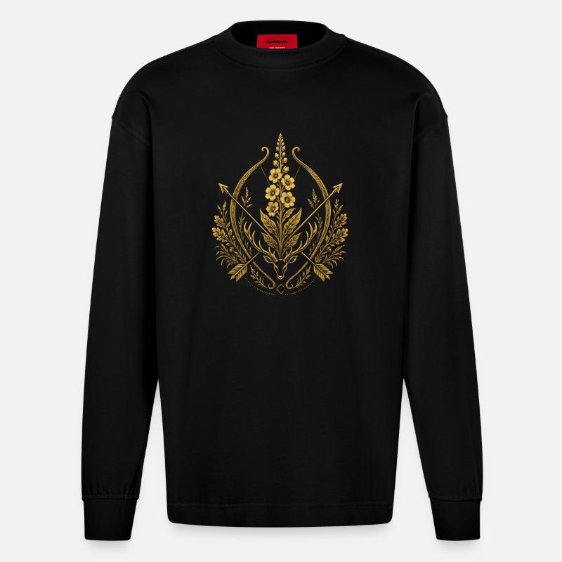 Dziewanna-Bogenemblem - Heavyweight Oversized Organic Langarmshirt Made in EU - SOLID BLACK