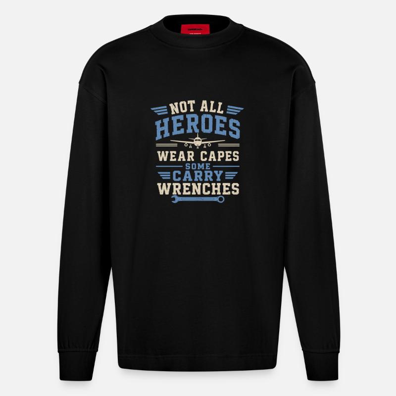 Flugzeugmechaniker Luftfahrt Technik Wartung - Heavyweight Oversized Organic Langarmshirt Made in EU - SOLID BLACK